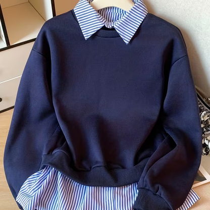 Layered Effect Sweater Chic Navy Blue - ecopulles