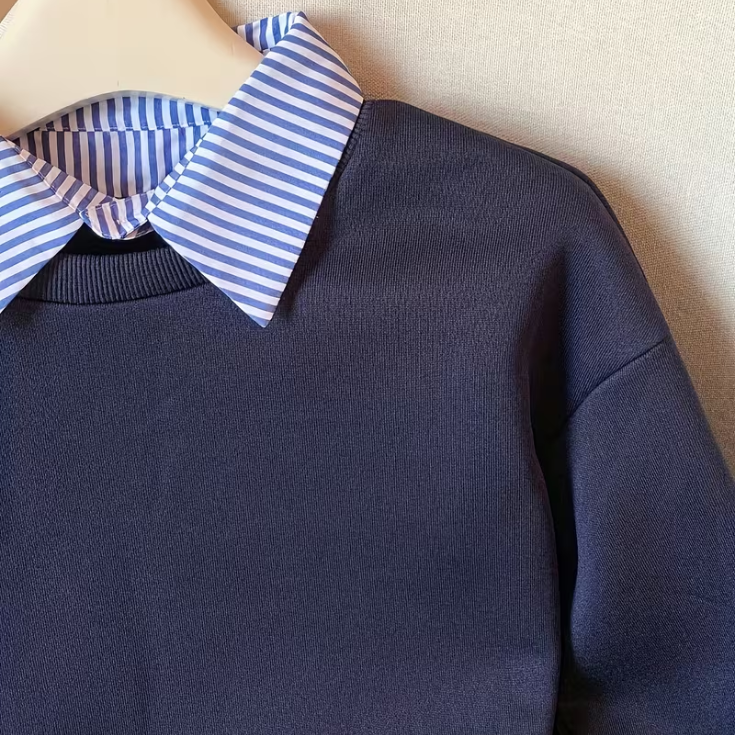 Layered Effect Sweater Chic Navy Blue - ecopulles